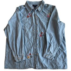 Denim & Co Blue Cotton Embroidered Shirt